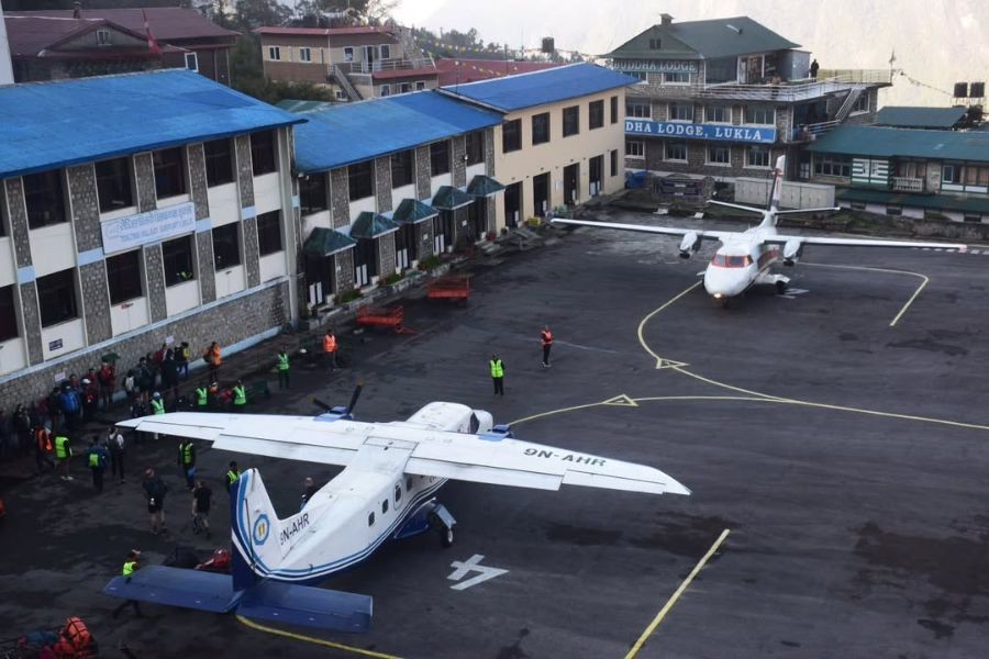 plane parking at Lukla Airport.